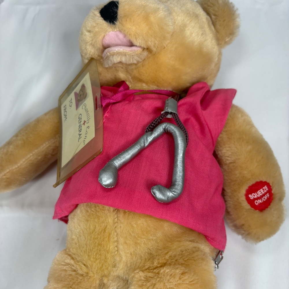 Chantilly Lane Nurse Bear Sings Pink Scrubs Top/Badge/Stet 19" Moves NO Sound - Picture 11 of 14